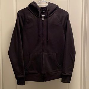 Black fur lined zip up hoodie. Size US S.